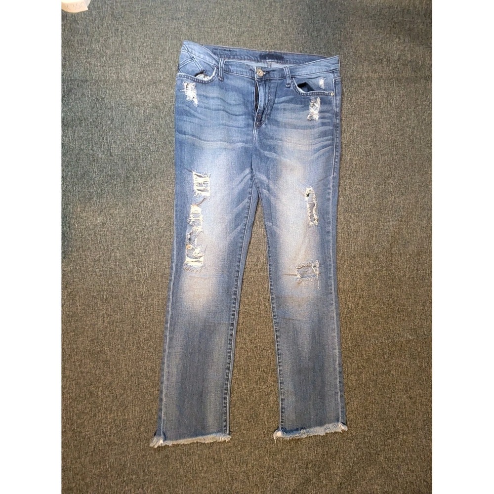 Rock & Republic Berlin Women's Straight Leg Jeans Distressed Medium Wash Size 14